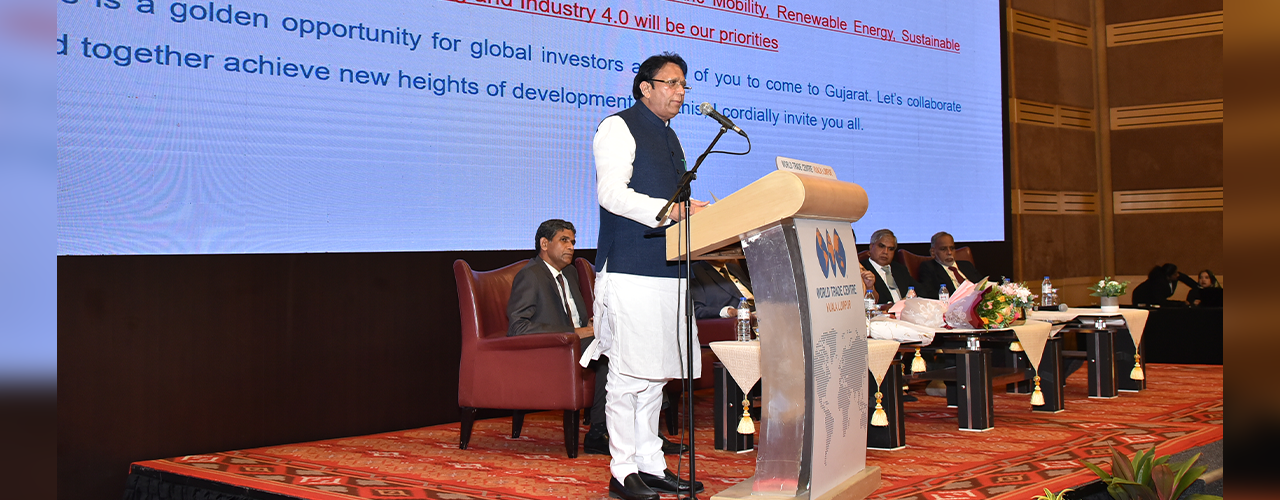 H.E. Balvantsinh Rajput, Hon’ble Minister for Industries, Micro, Small and Medium Industries, Cottage, Khadi and Rural Industries and Civil Aviation, Government of State of Gujarat addressing the Global Organization for People of Indian Origin (GOPIO) International Business Summit & Expo.